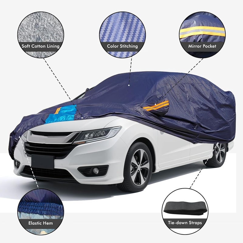 DINGHAO Car Cover Waterproof All Weather, 6 Layers Outdoor Full Exterior Cover Rain Sun UV Snowproof Protection with Zipper Cotton, Mirror Pocket for Honda Odyssey - Image 2